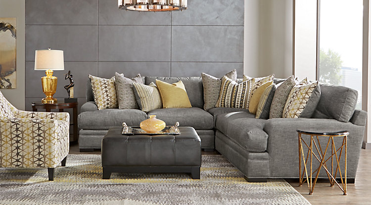 living room furniture sets cindy crawford home palm springs gray 3 pc sectional EIUJYOJ