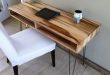 midcentury modern desk featuring wormy maple with hairpin legs. FDMNXZM
