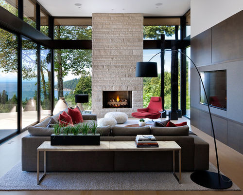 modern living rooms inspiration for a modern beige floor living room remodel in vancouver with DZZMHLI