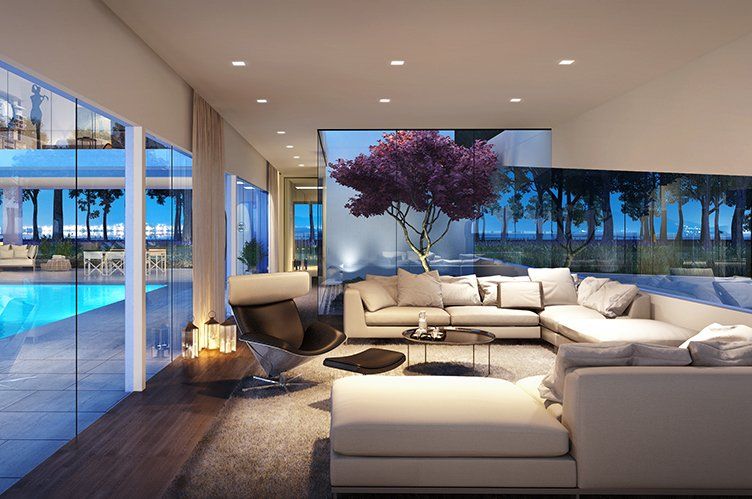 modern living rooms modern living room with modena taper leather sectional, high ceiling,  hardwood floors, RXQTAUW