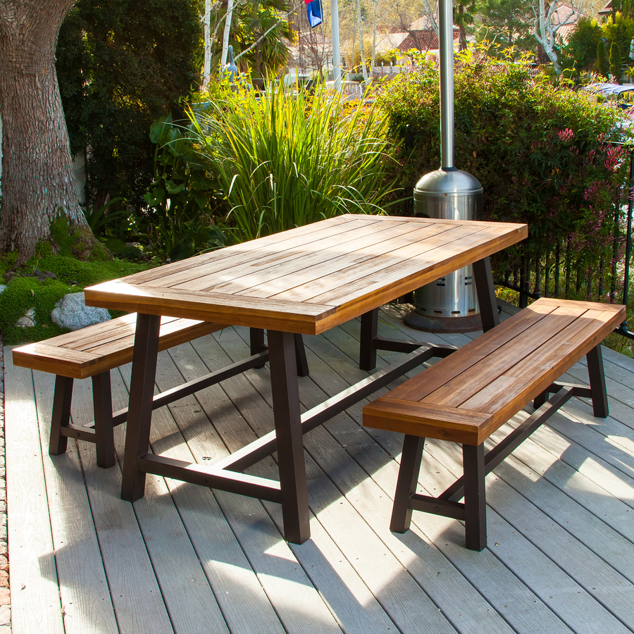 outdoor dining set best selling home decor carlisle 3-piece rustic iron/sandblast wood acacia patio  dining TIXKQZL