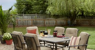 outdoor dining set garden oasis brookston 7-piece dining set - stone PPZJZYV