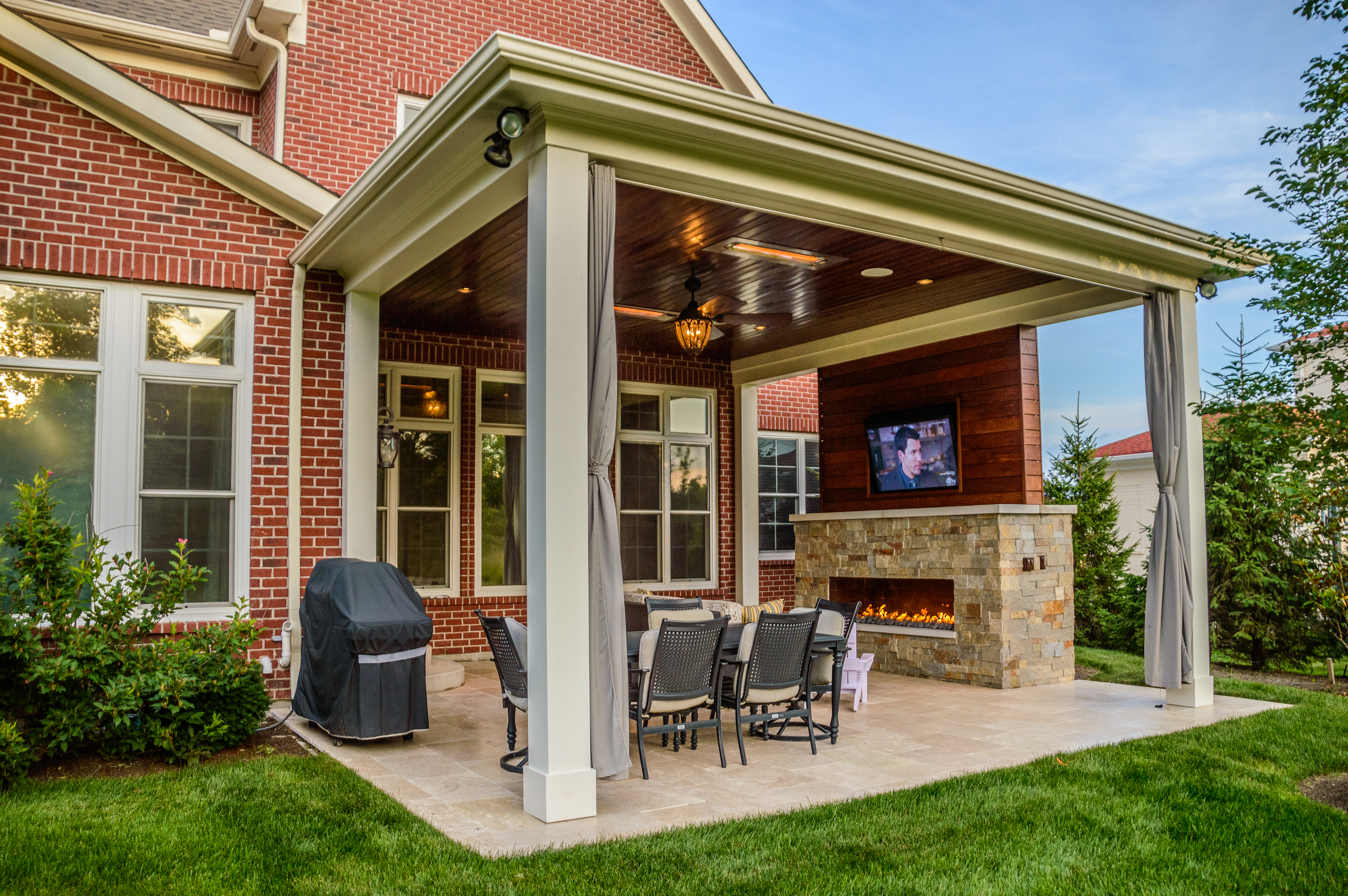 outdoor living space with covered patio and fireplace in mason oh pictures VWGNEUW