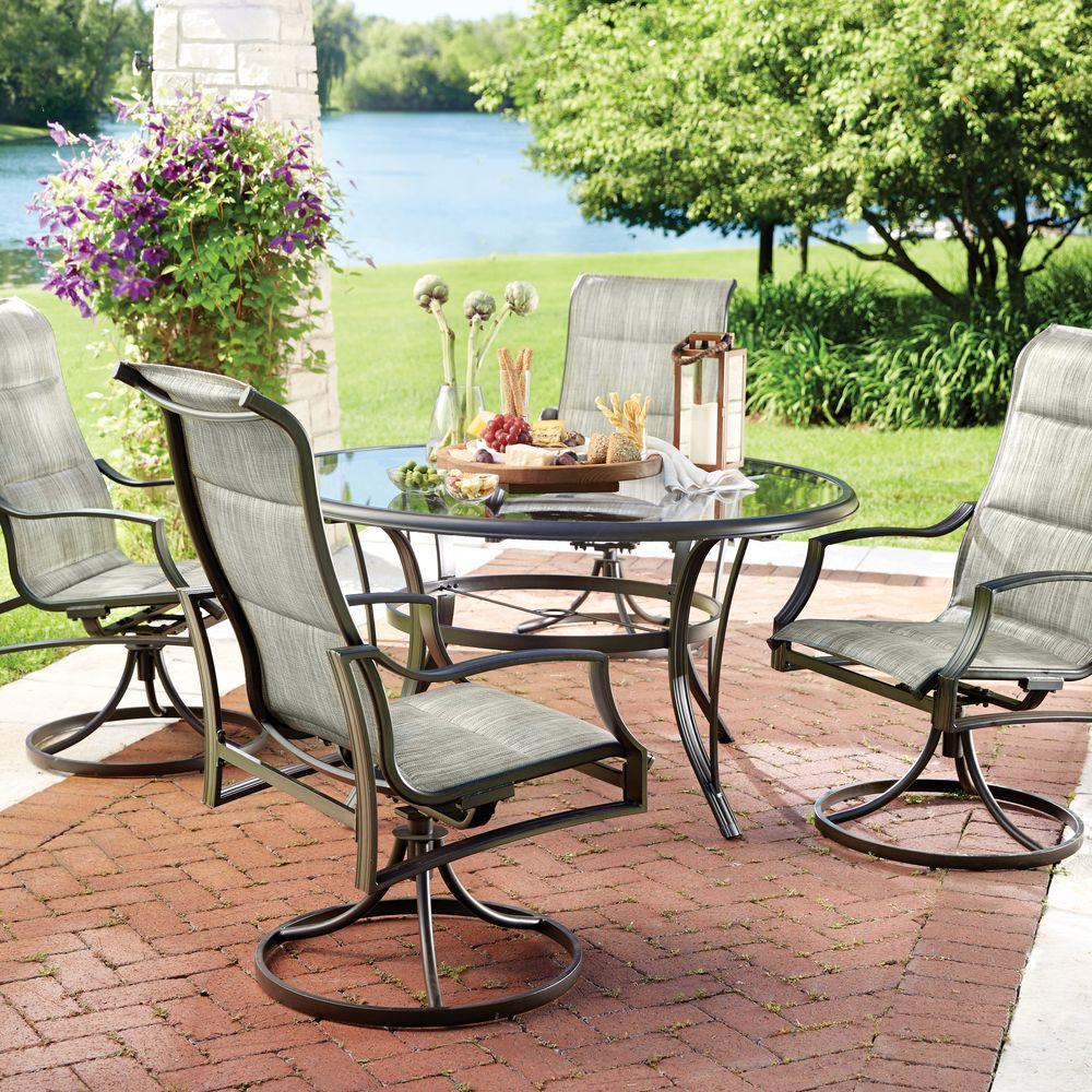 patio dining sets hampton bay statesville 5-piece padded sling patio dining set with 53 in. OPTWIOS