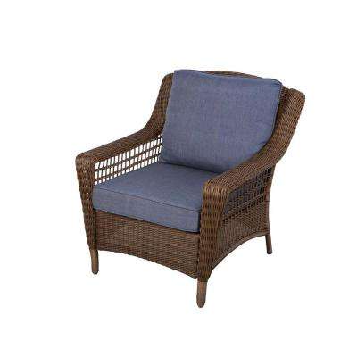 patio lounge chairs spring haven brown all-weather wicker patio lounge chair with sky blue  cushions DEDJAXY