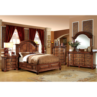 queen bedroom sets furniture of america traditional style 4-piece antique tobacco oak bedroom  set RUHLMDF