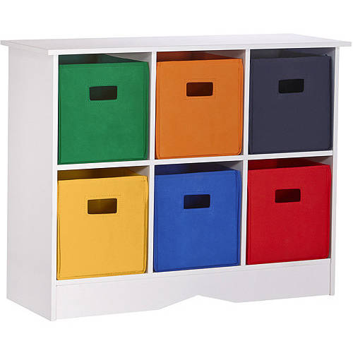 riverridge kids storage cabinet with 6 bins, white and primary tones OOBHXYX