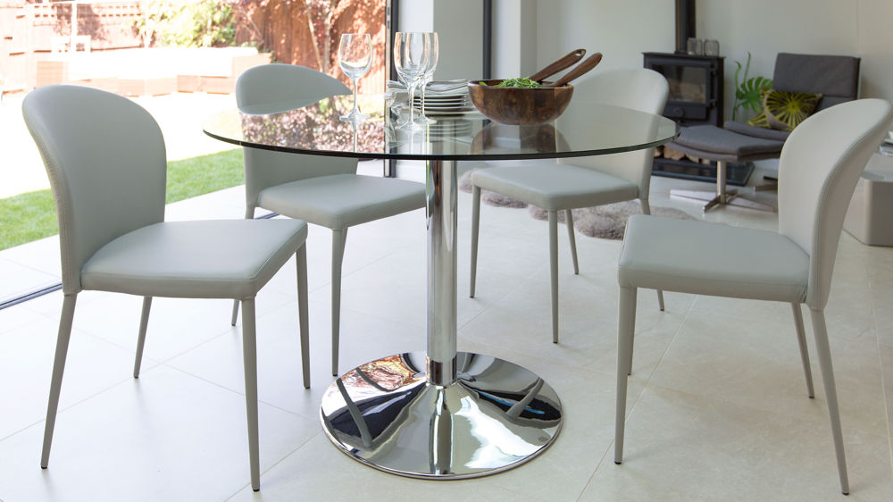 round glass dining table modern round glass table chrome pedestal 4 seater XFYKEVJ