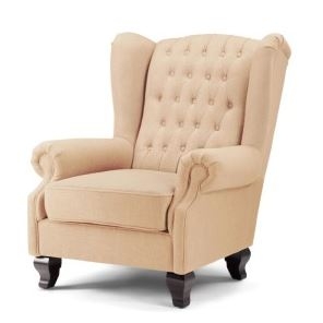 seriena la rochelle tufted back sofa chair with beige linen, solid beige RNACKKT