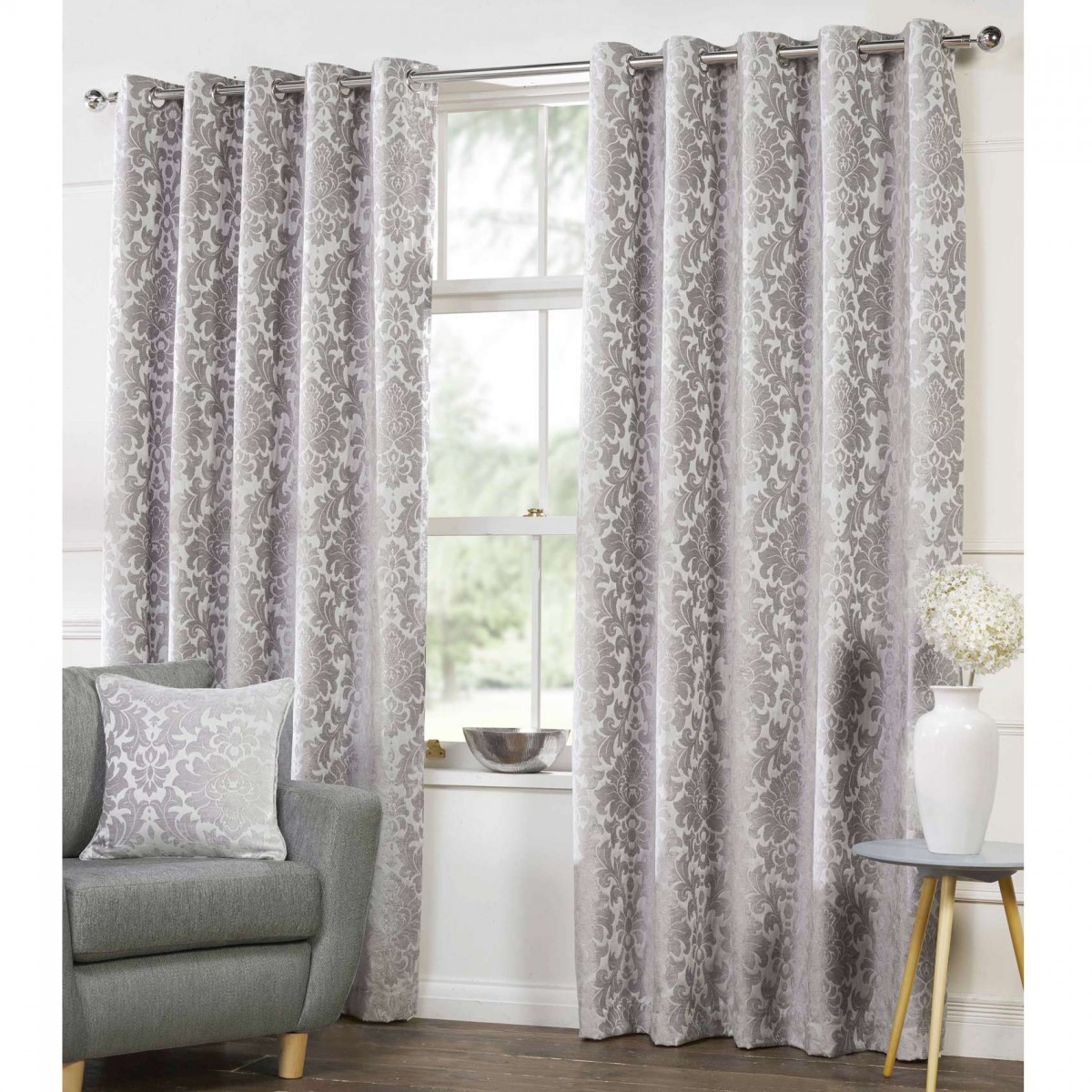 silver curtains 40% off camden damask woven chenille lined eyelet curtains - silver PJKPNDS