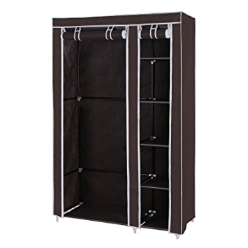 songmics clothes closet portable wardrobe storage organizer with shelves  dark brown 43 QTGNTCI