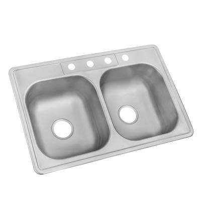 stainless steel kitchen sinks drop-in stainless steel 33 in. 4-hole double bowl kitchen sink TMGVHZN