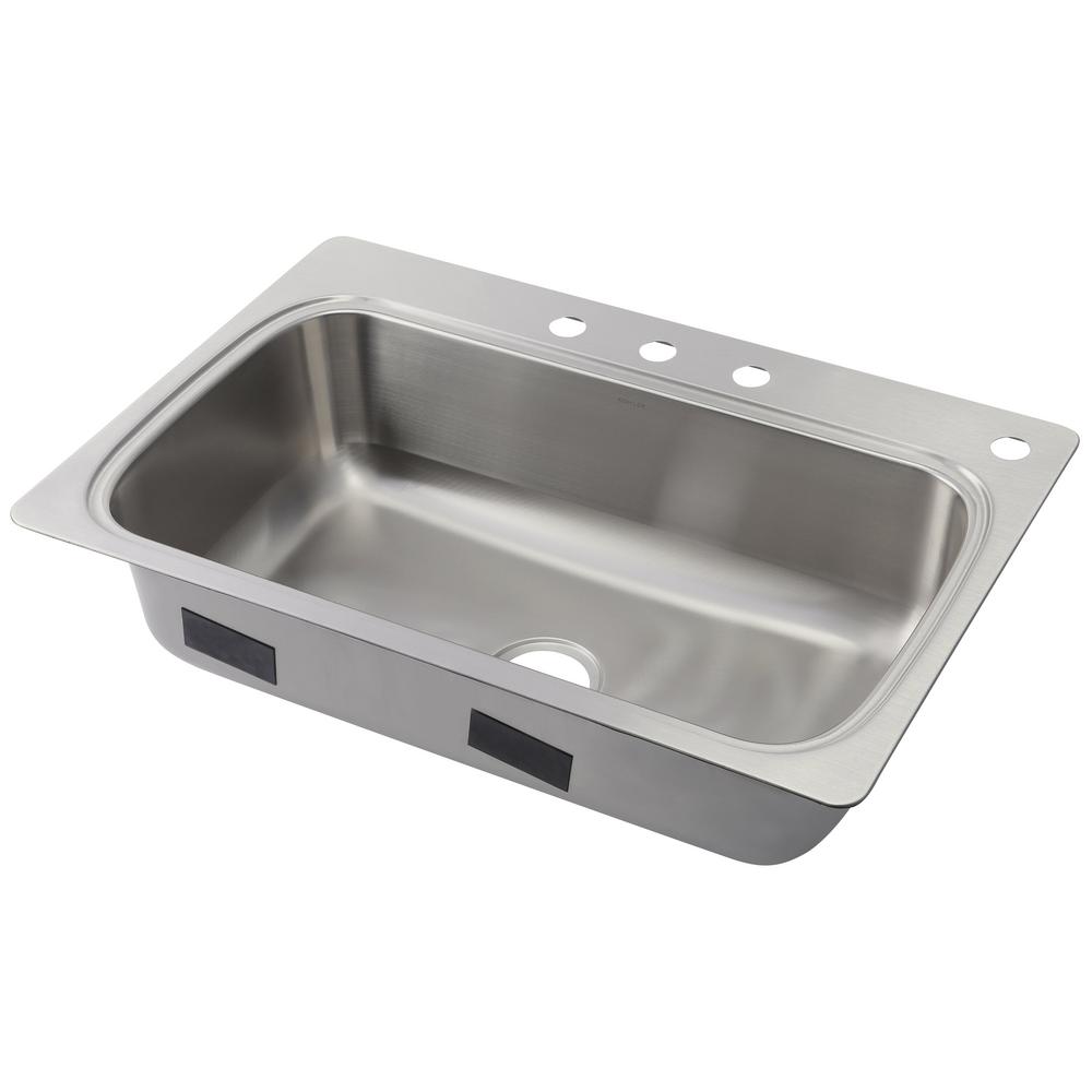 stainless steel kitchen sinks verse drop-in stainless steel 33 in. 4-hole single bowl kitchen sink NCUMALW