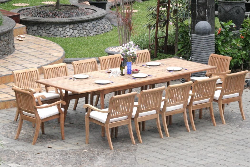 teak garden furniture 13-piece-teak-dining-set QHAYQYM