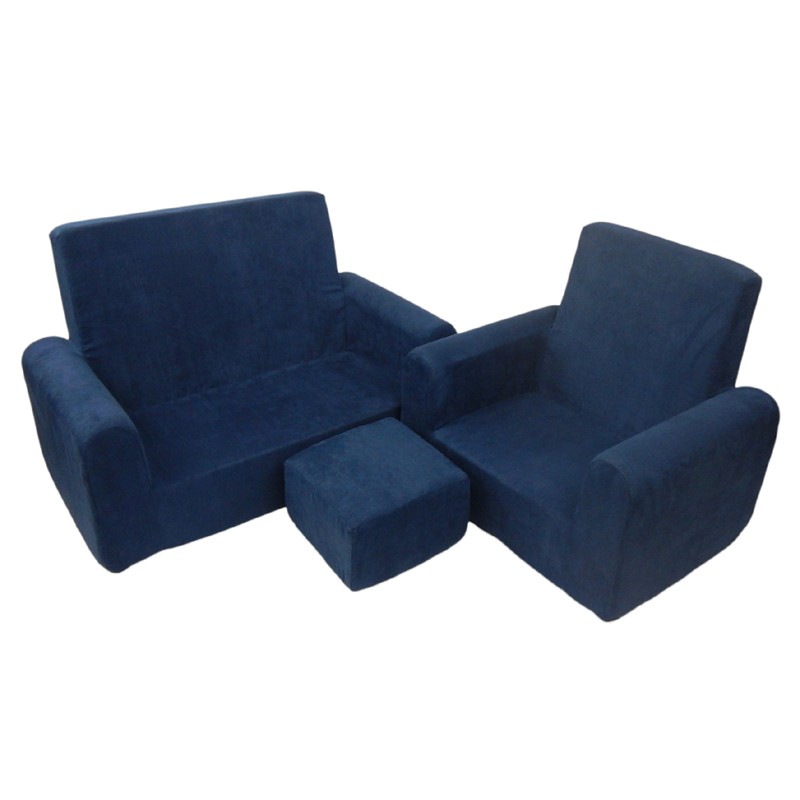 toddler sofa, chair and ottoman set in navy blue microsuede RLAJCUC