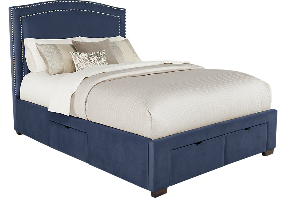 upholstered beds loden navy 3 pc queen upholstered bed with 4 drawer storage - queen DFSSGTU
