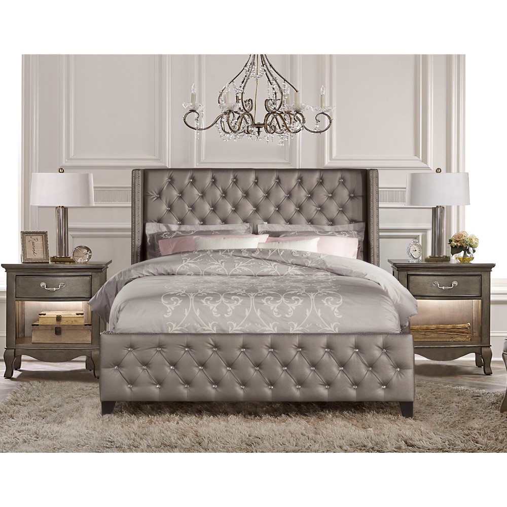 upholstered beds memphis faux leather upholstered bed in textured pewter ARGKZTZ