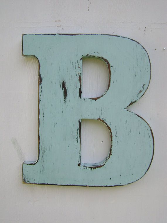 wall letters rustic wood wedding decor letter, b distressed spa blu,wood alphabet letters ,12 UDIBEWC