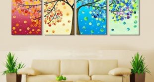 wall painting 4 piece frameless colorful leaf trees canvas painting wall art spray wall FVKATHZ