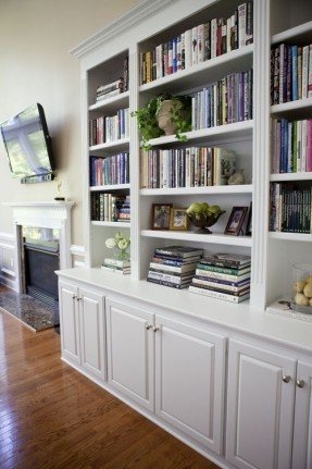 white bookshelves cabinets are deep, a bit of counter space there could KVAYVKX