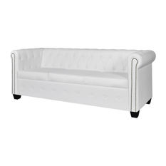 white leather sofa vidaxl - chesterfield 3-seater sofa, white - sofas WBLRMKW