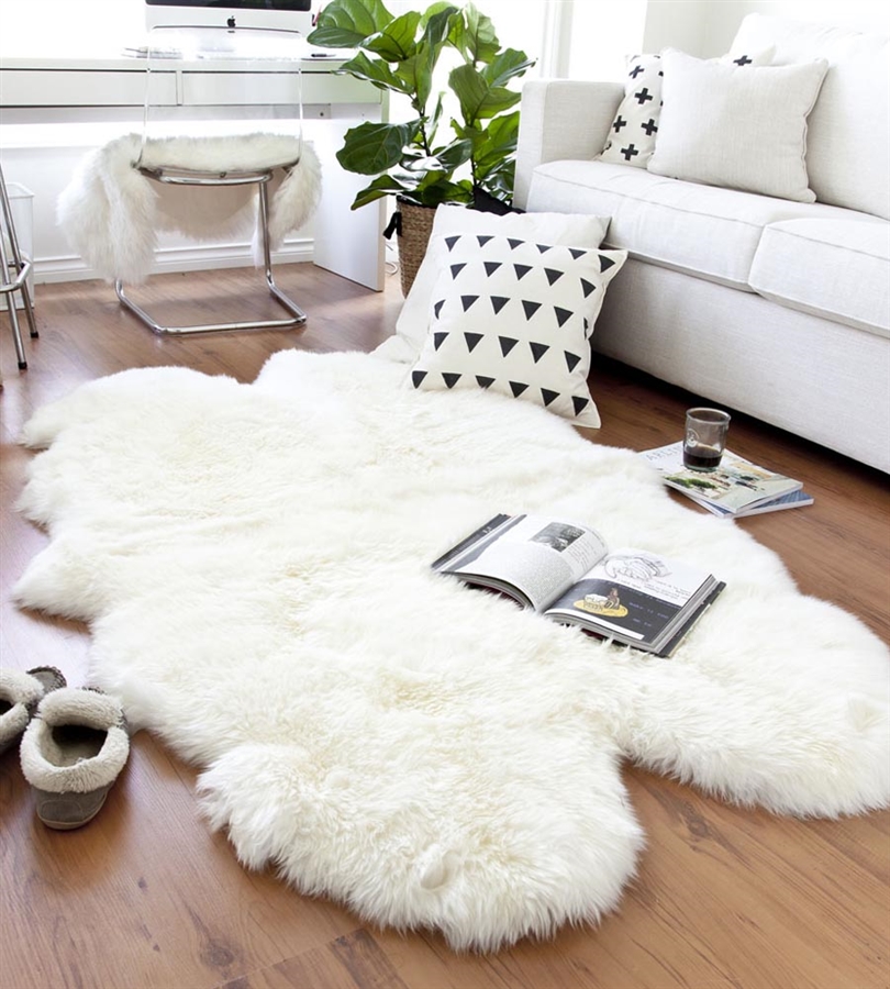 white quad sheepskin rug | 4 joined pelts PQDLJEM