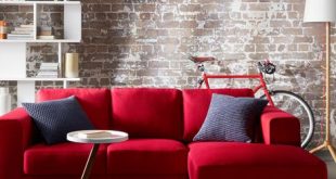 Red Sofa love the brick walls with the comfy red sectional. RGOQQDU