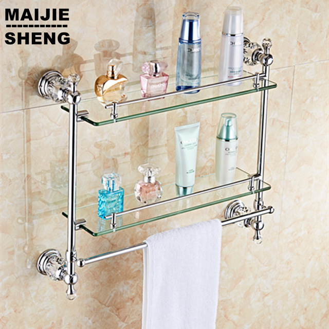 Bathroom Glass Shelves chrome crystal bathroom shower glass shelf bath shower shelf corner rack  gold MXOEIKL
