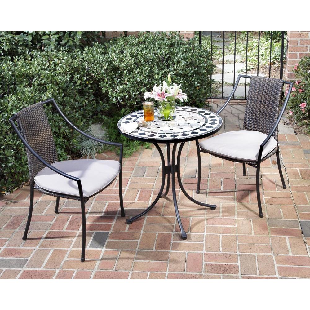 Bistro Sets home styles black and tan 3-piece tile top patio bistro set with taupe OVYFDWA