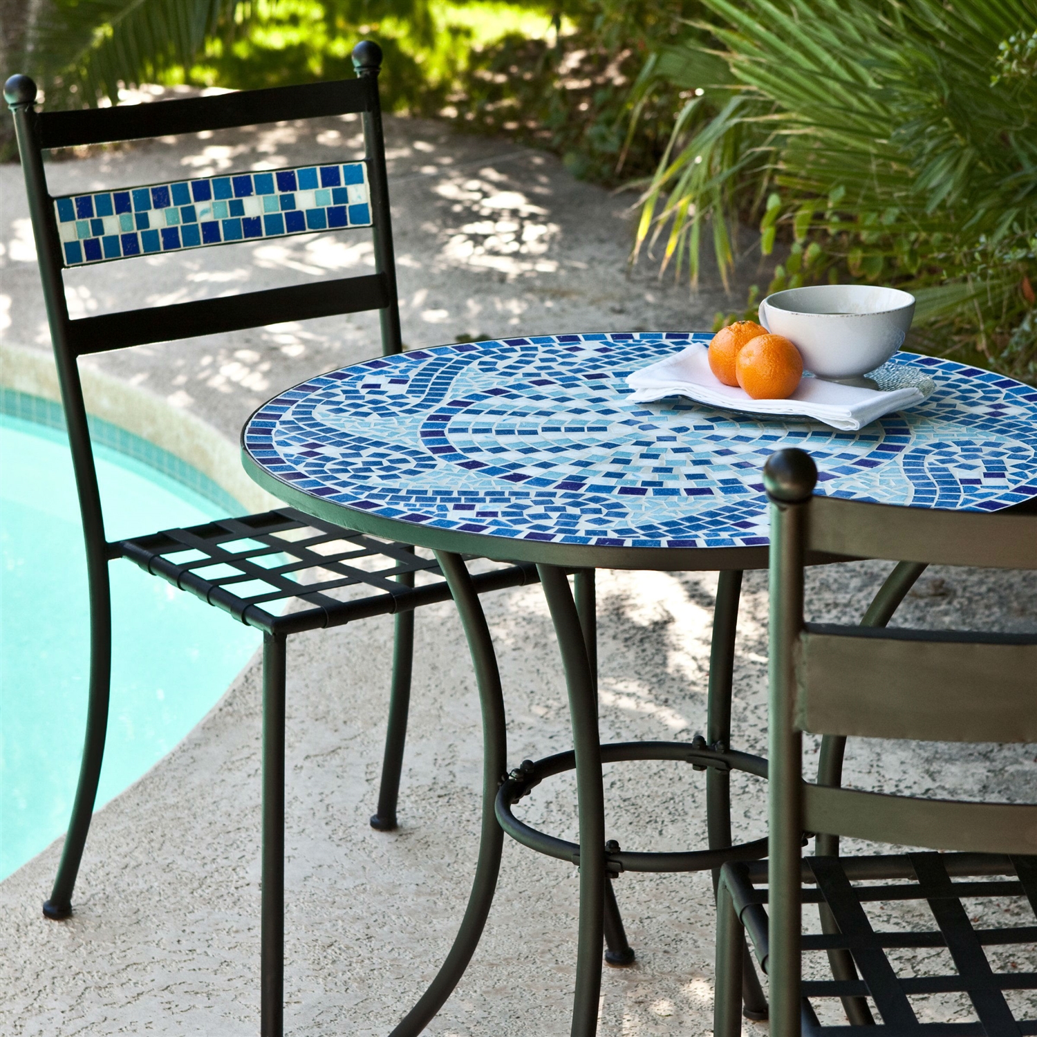 Bistro Sets outdoor 3-piece aqua blue mosaic tiles patio furniture bistro set MRURMWW