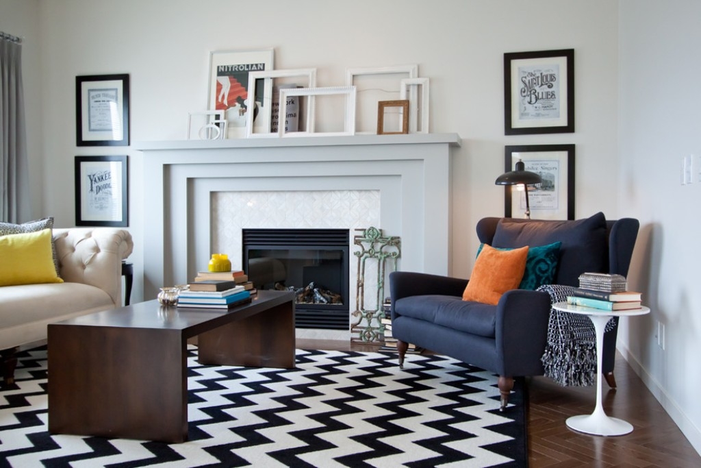 black and white rug decor herringbone wooden floor for classic living room ideas with black and white ILXIDNS