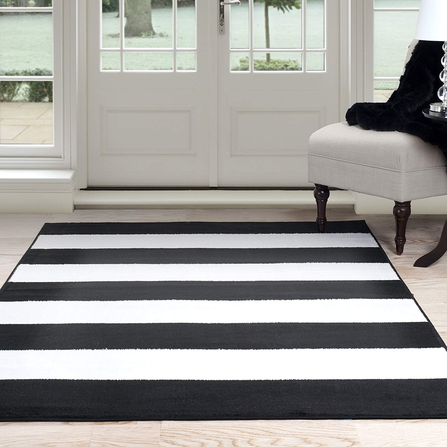 black and white rugs amazon.com: lavish home breton stripe area rug, 5u0027 by 7u00277 ZQZZAXQ