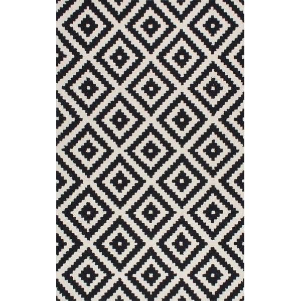 black and white rugs mercury row obadiah hand-tufted wool black area rug u0026 reviews | wayfair YJDGQDT