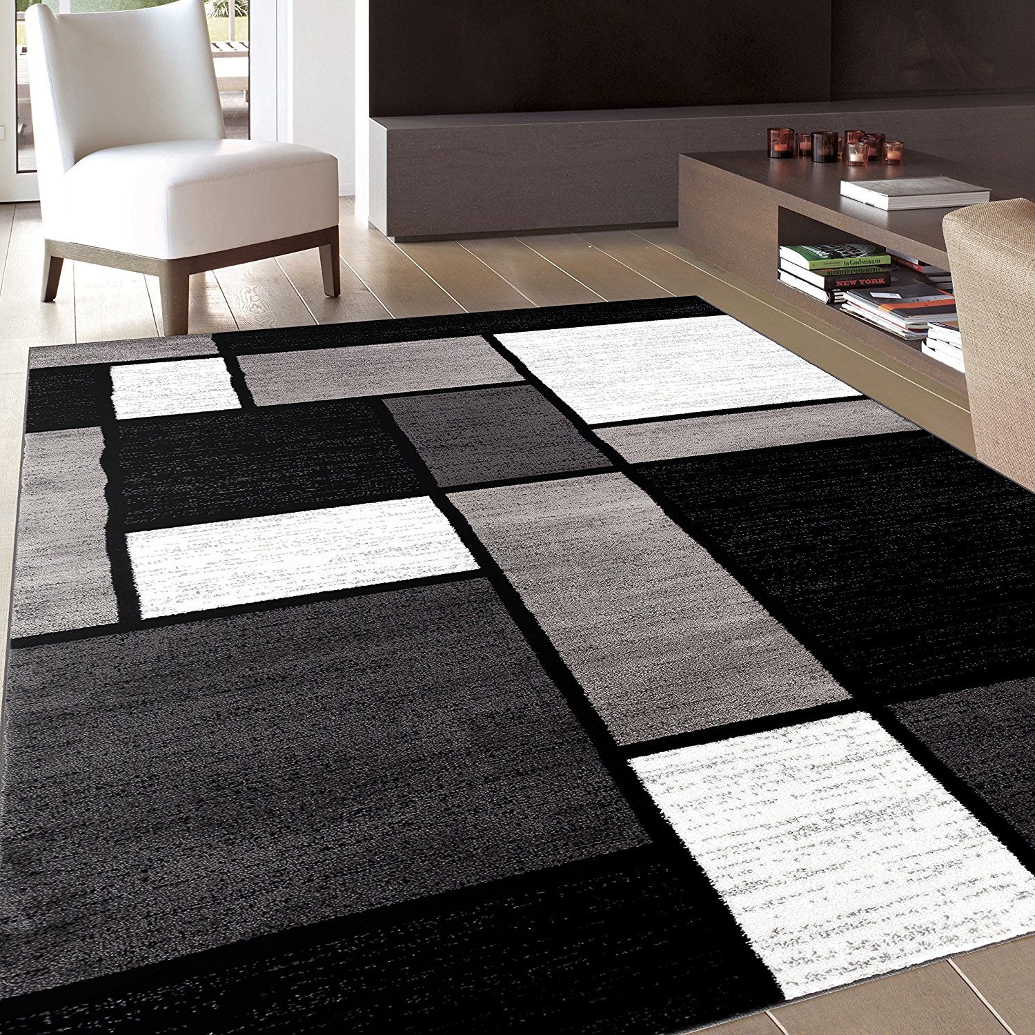 contemporary area rugs black and white area rugs amazon.com: rug decor contemporary modern boxes area OOQVKEL