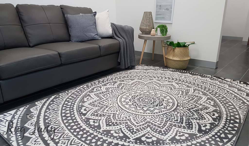 industry mandala grey and natural white modern rugs ELYSHWV