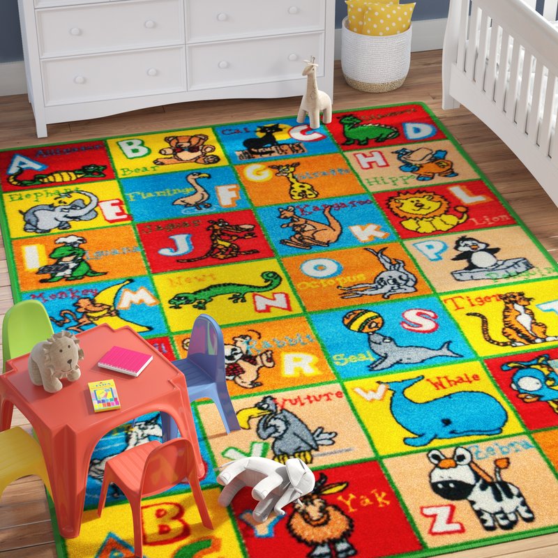 kids area rugs angelique learn abc / alphabet letters with animals bright colorful vibrant  colors AJHHOJS