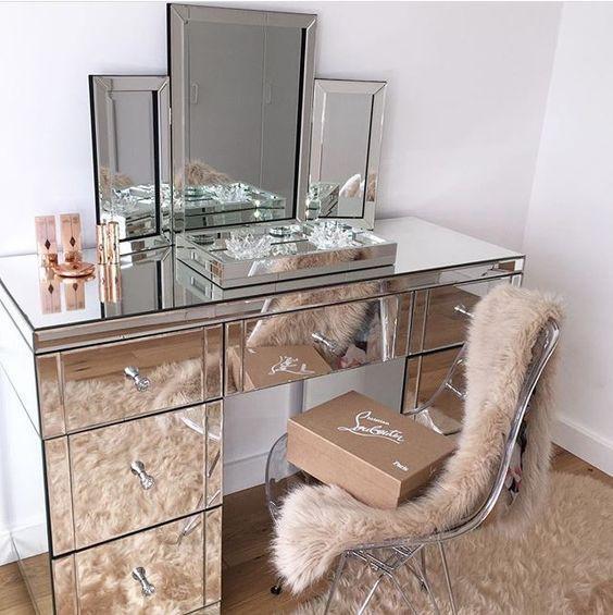 Mirrored Dressing Table 7 drawer classic mirrored dressing table - mirrored furniture - sparkle  diamond ZAUSKEX