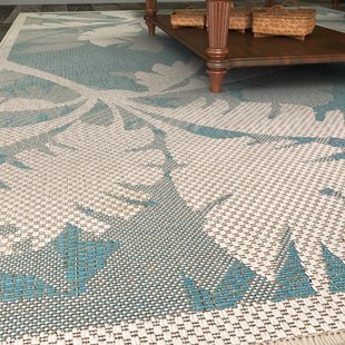 Outdoor rug odilia coastal flora ivory/turquoise indoor/outdoor area rug ZPYIYFR