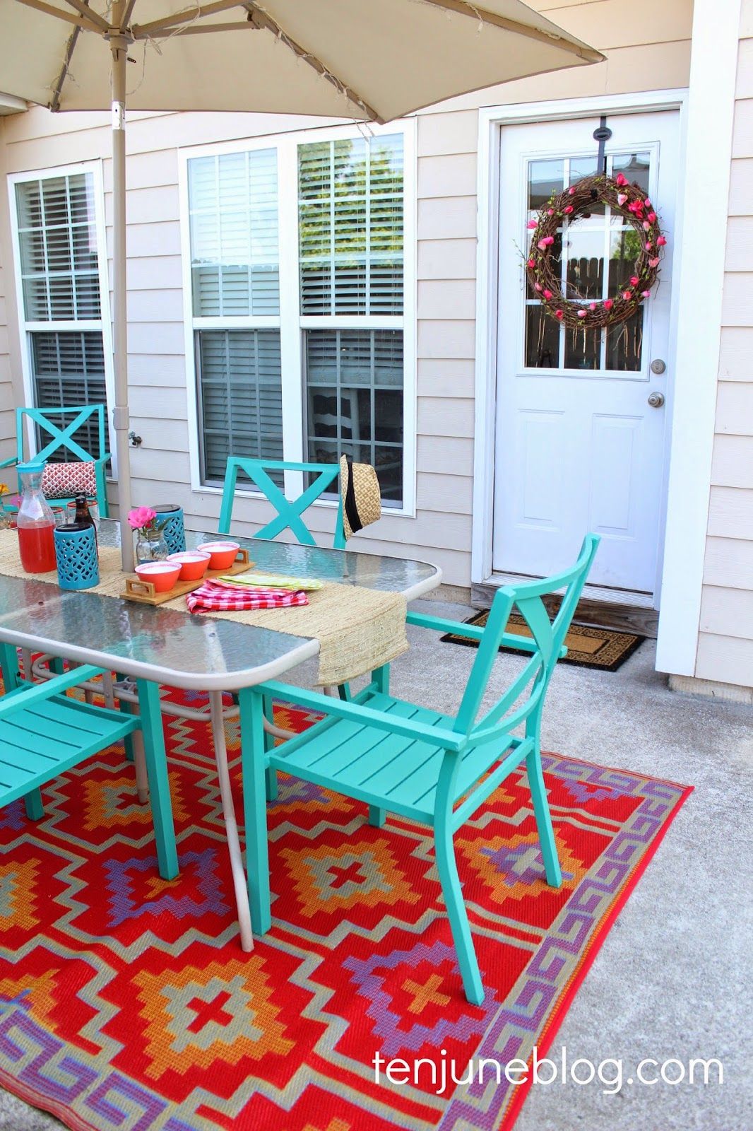 outdoor rug under patio table ten june: colorful outdoor patio makeover reveal // lulu u0026 georgia tangiers VGDPMEP