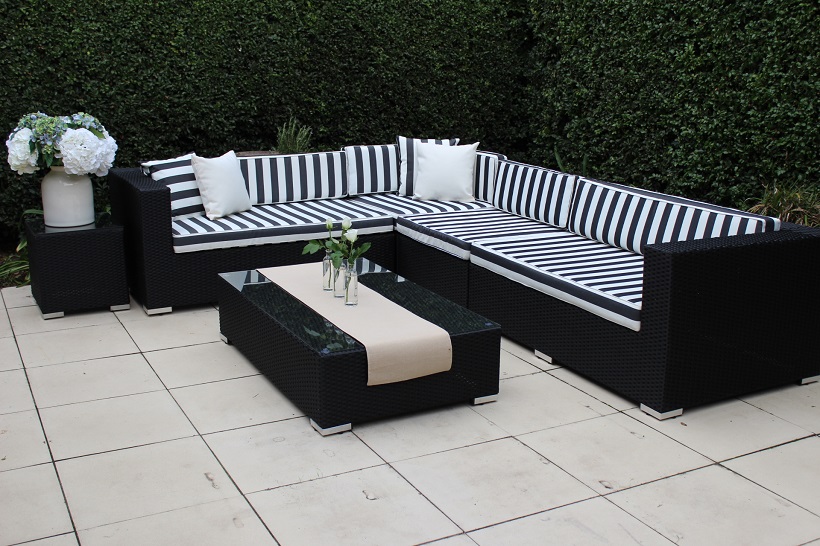 Outdoor Settings gartemoebe modular outdoor wicker furniture -l shaped black wicker with  black and SFQJIZY