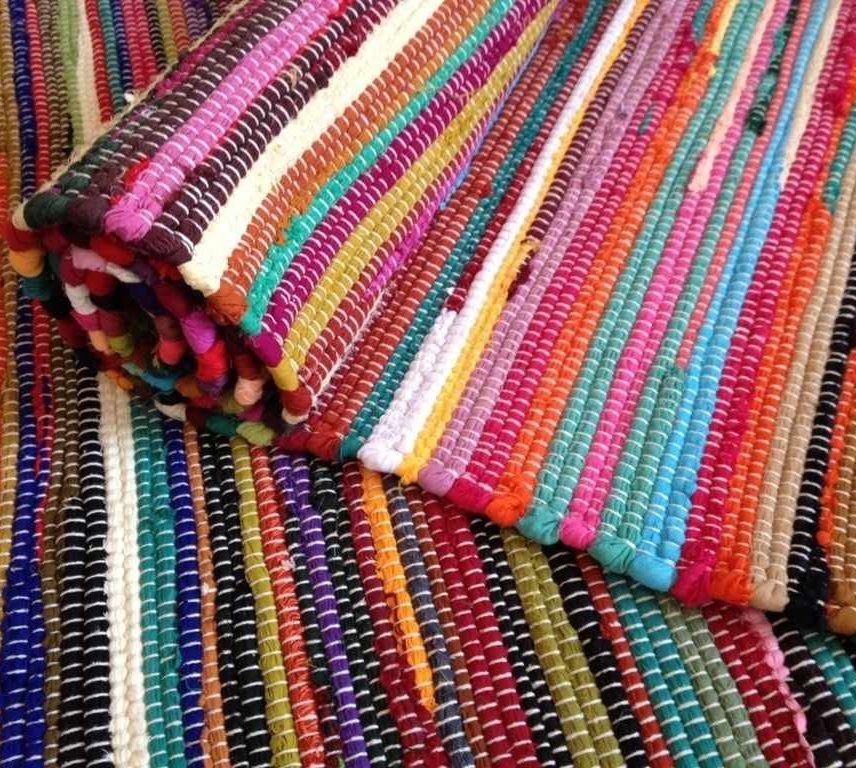 rag rugs fair trade loom recycled rag rug chindi shabby chic woven striped mat KFKIMBY