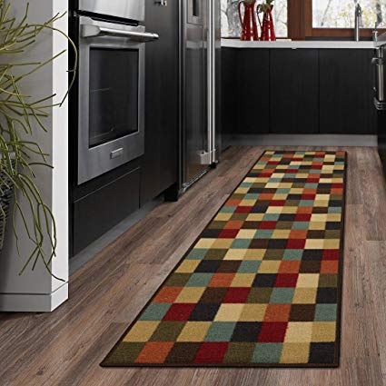 runner rug ottomanson ottohome collection contemporary checkered design modern runner  rug non-skid rubber backing PVFQCWK