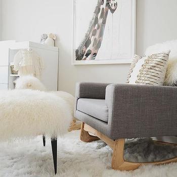 sheepskin rug ideas gray linen nursery rocker with sheepskin stool ESTDLKF