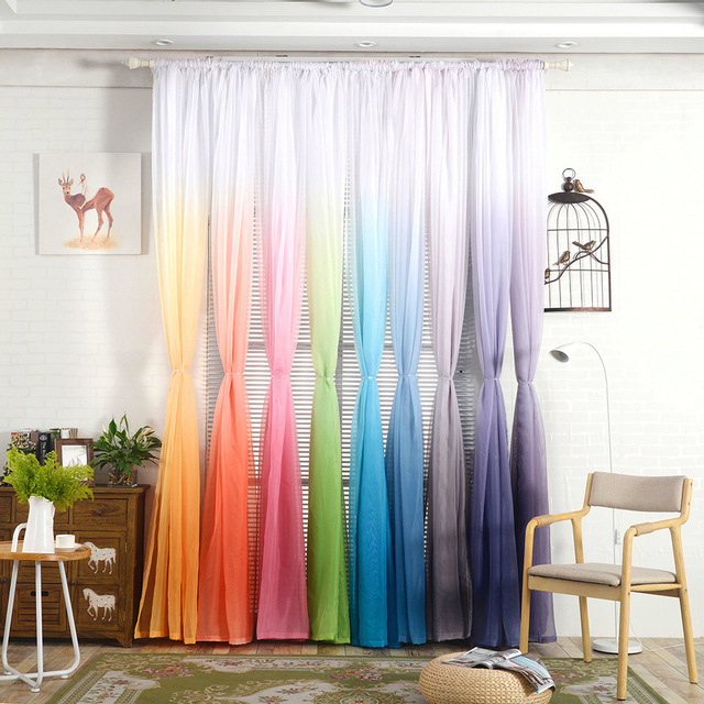 Sheer Curtain gradient sheer curtain tulle window treatment voile drape valance 1 panel  fabric MDHIMST