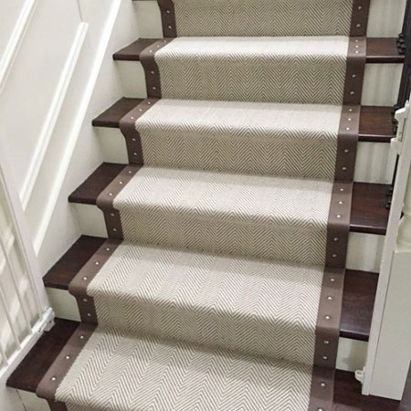 stair runners peter island with leather border and studs OMLWIBC