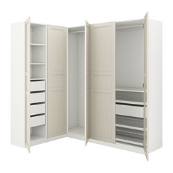 Wardrobe Closet pax corner wardrobe, white, flisberget light beige OZLGNCY