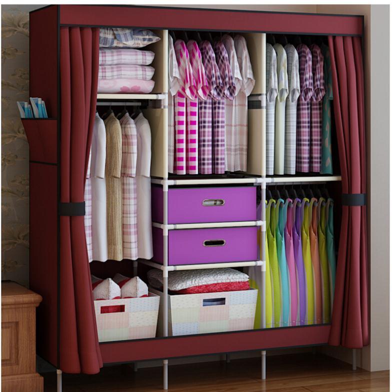 Wardrobe Closet triple portable clothes wardrobe closet cabinet garment rack with 2 free  storage MOGVXML