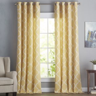 Yellow Curtains winnett geometric semi-sheer grommet single curtain panel PUIWCZB