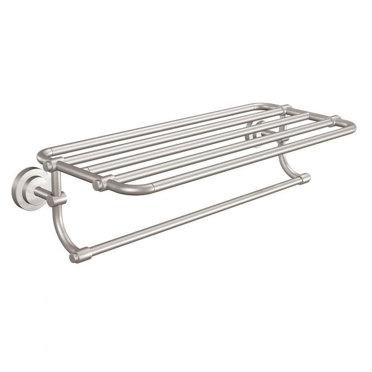 Bathroom Shelf with Towel Bar Brushed Nickel goodworksfurniture