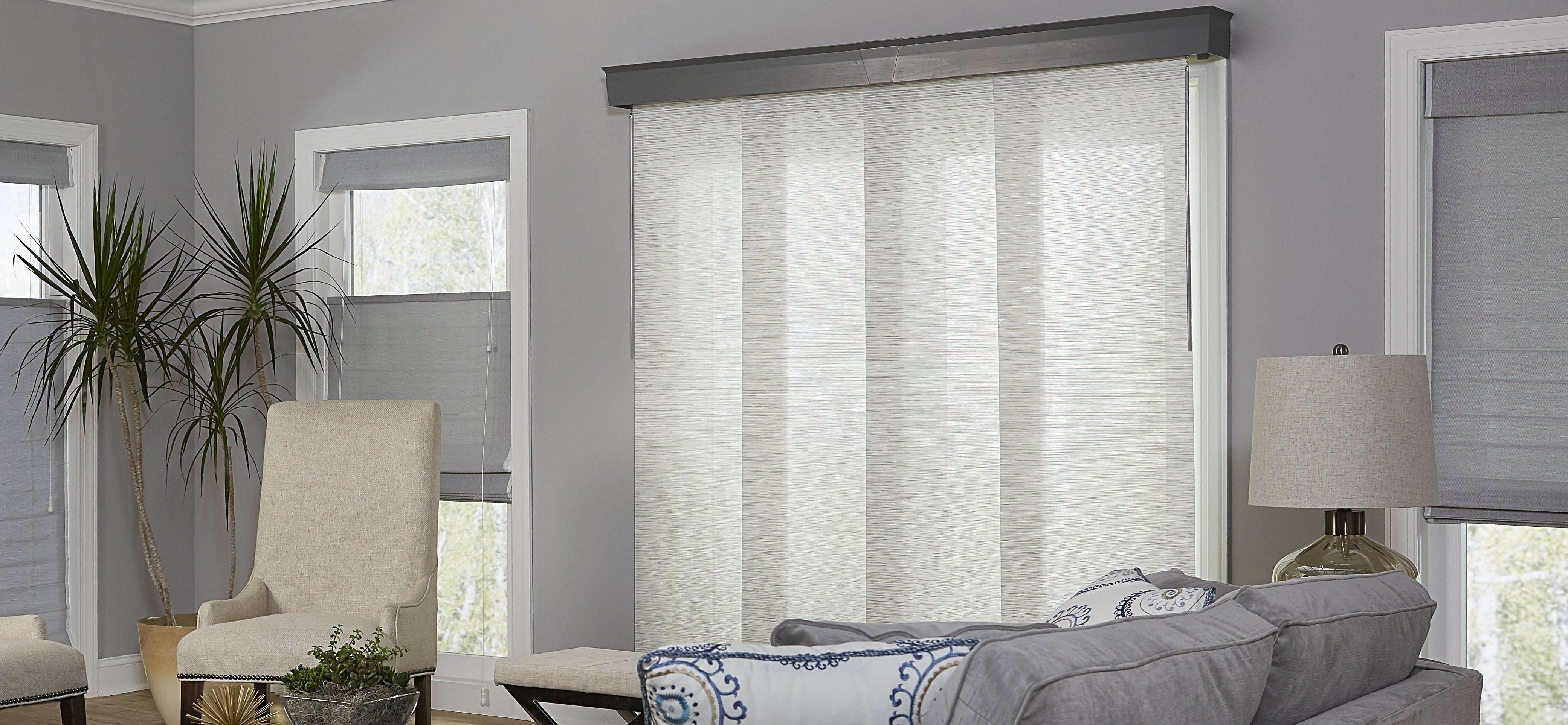 Elegant Curtains for Sliding Glass Doors with Vertical Blinds